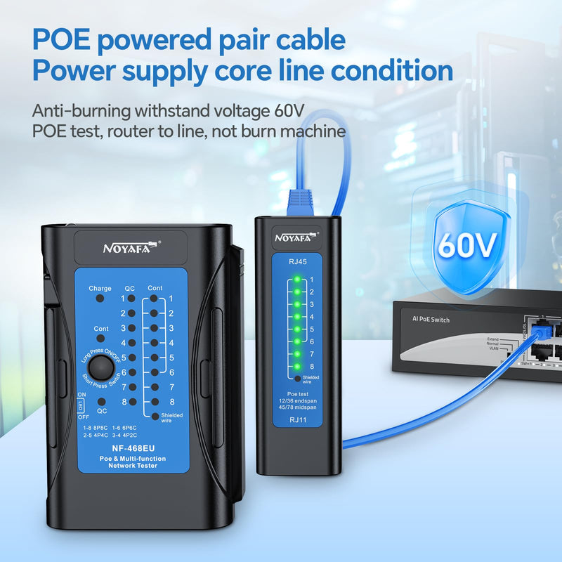 [Australia - AusPower] - NOYAFA Network Cable Tester, Ethernet Cable Tester, Cable Continuity Test-RJ45, RJ11, RJ12, RJ45, CAT5, CAT6, CAT6A, CAT7, POE Test for CAT3, UTP/STP Tester, Cat6 Tester, LAN Cable Test Tools 