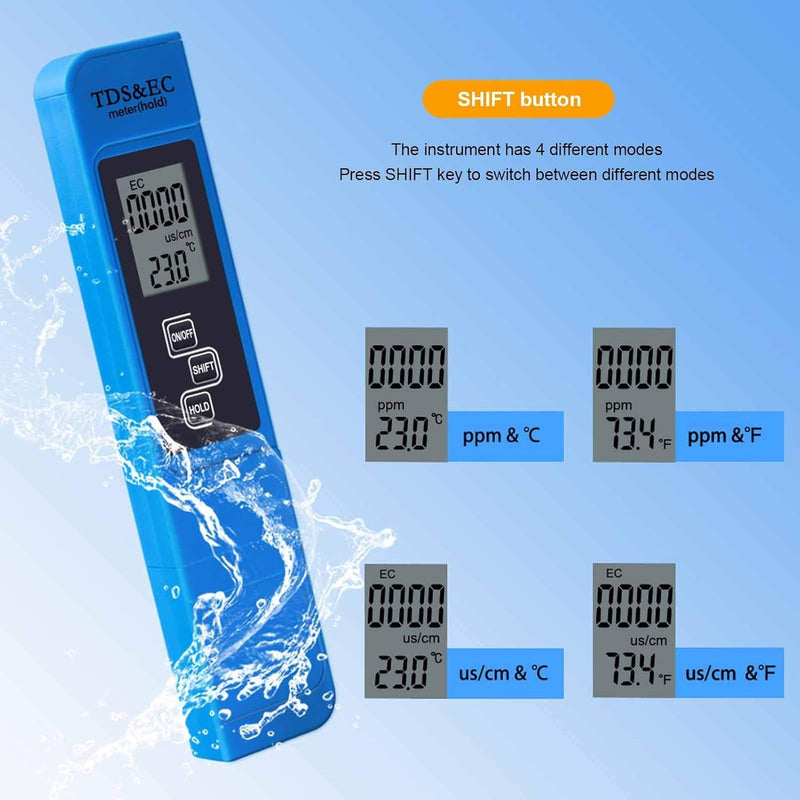 [Australia - AusPower] - 3 in 1 TDS Meter & EC Meter, Digital Water Tester, Easy to Use 0-9990 PPM Meter Kit, Compact for Drinking Water, Hydroponics, Plants, Aquarium, Pool. Not Include Battery CR2032,1Pcs 