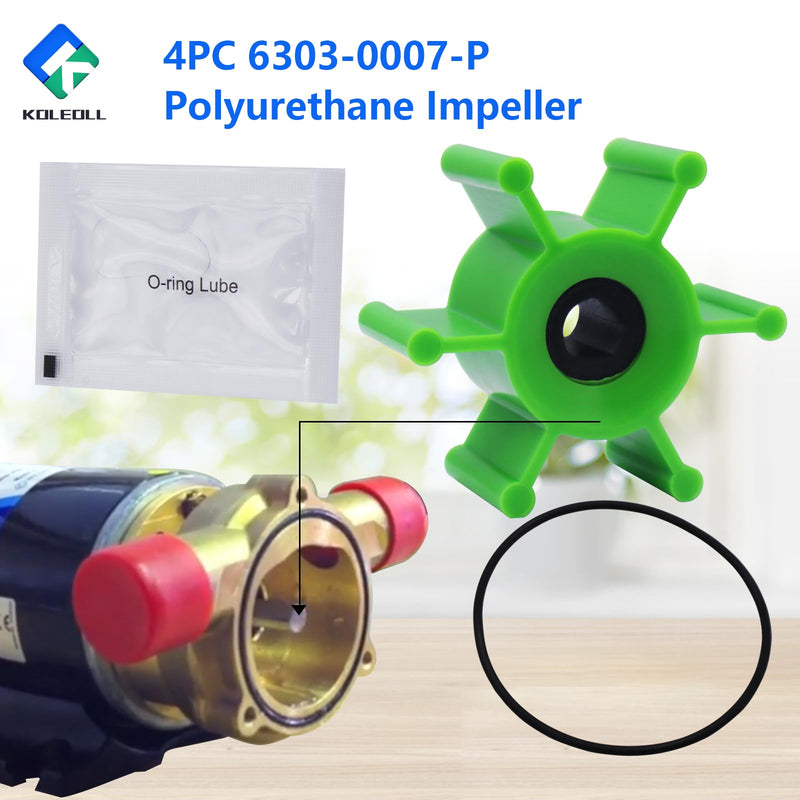 4PC 6303-0007-P Polyurethane Impeller with O-Ring Kit & Lubrication Replacement | Compatible with Jabsco Fits Some Wakeboard & Ski Boat Ballast Pumps