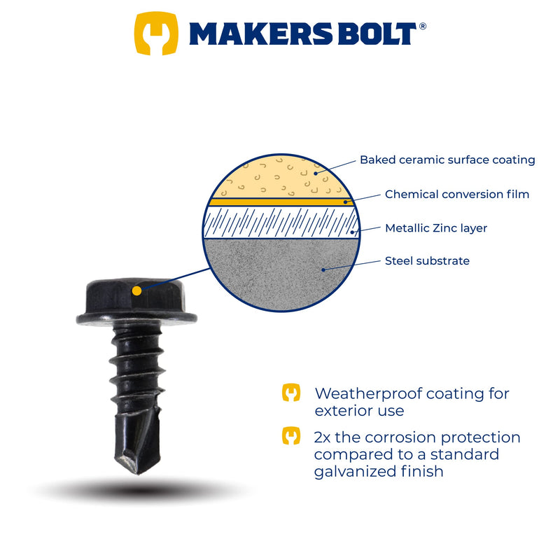 [Australia - AusPower] - #8 x 1/2 in. Black Exterior Self Drilling Screws, Hex Washer Head (100 pcs) by Makers Bolt #8 x 1/2" (100 pcs) 
