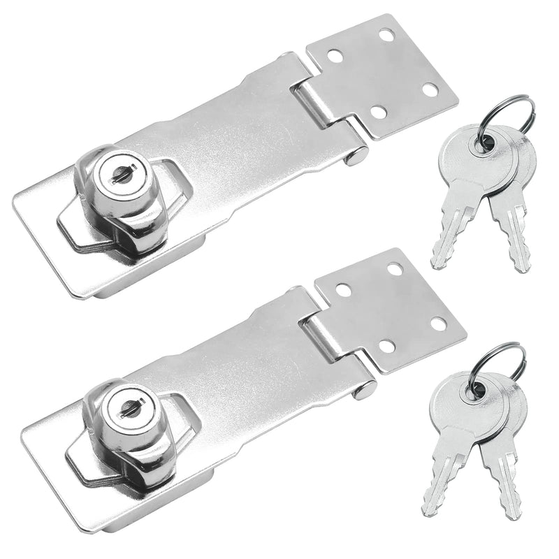 [Australia - AusPower] - 2PCS 4 Inch Keyed Hasp Locks, Keyed Alike Twist Knob Key Locking Hasp, Stainless Steel Catch Latch Safety Lock for Cabinets, Door (Silver) Silver 