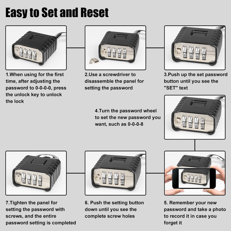 [Australia - AusPower] - Diyife® Heavy Duty Combination Padlock, Large Outdoor Padlock [One-Touch Unlocking] High Security Weatherproof, Design of Hidden Password Suitable for Locker, Home, School, Garage, Gate, Garden Black 