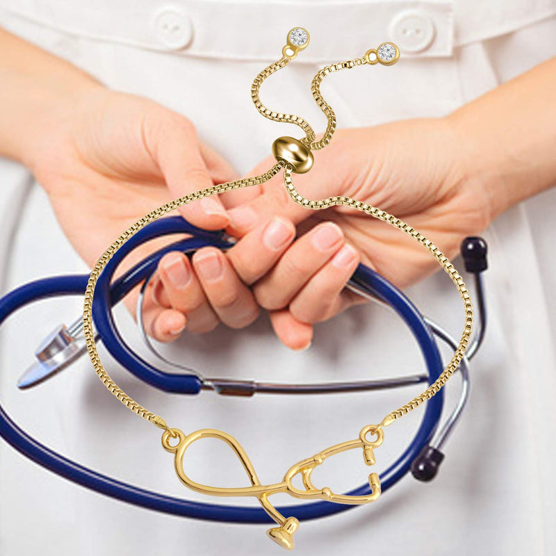 MYOSPARK Stethoscope Adjustable Chain Bracelet Medical Jewelry Gift for Doctor Nurse Medical Student stethoscope bracelet gold