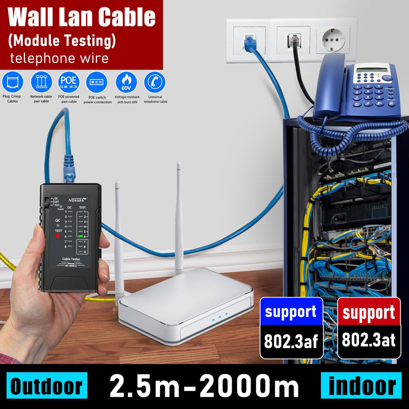 [Australia - AusPower] - NF-468CS Network Cable Tester,RJ45/RJ11/CAT5/CAT6/CAT5E/CAT6A/ CAT7/POE Test UTP/STP Continuity Tester Ethernet Cable Mapper Phone Line CAT3, Ethernet Cable Tester, LAN Cable Test Network Tools Black 