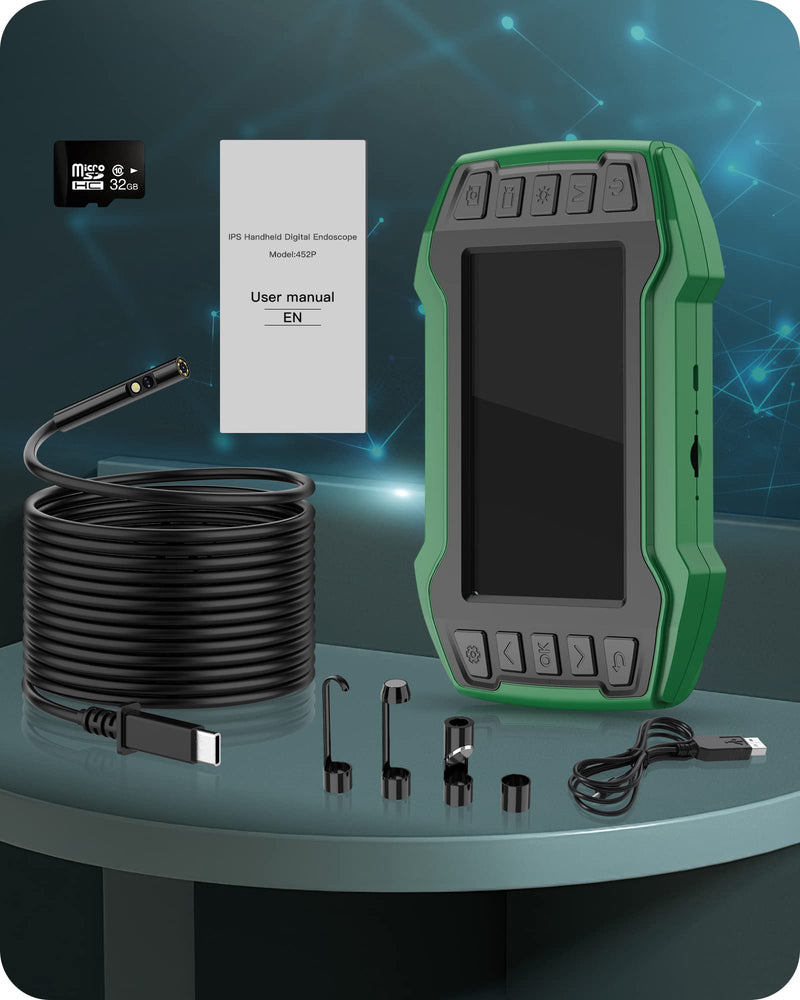 [Australia - AusPower] - Dual Lens Endoscope, 1080P HD Borescope Inspection Camera with Light, 4.5'' LCD Screen can Split Screen, 7.9mm IP67 Waterproof Scope Camera, 16.5FT Semi-Rigid Cable, 32GB Card 