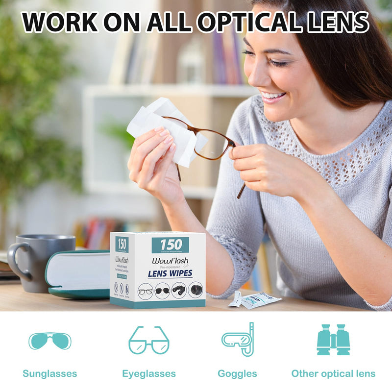 [Australia - AusPower] - 150 Count Lens Wipes for Eyeglasses, Eyeglass Lens Cleaning Wipes Pre-moistened Individually Wrapped Sracth-Free Streak-Free Eye Glasses Cleaner Wipes for Sunglass, Camera Lens, Goggles 150 Count 