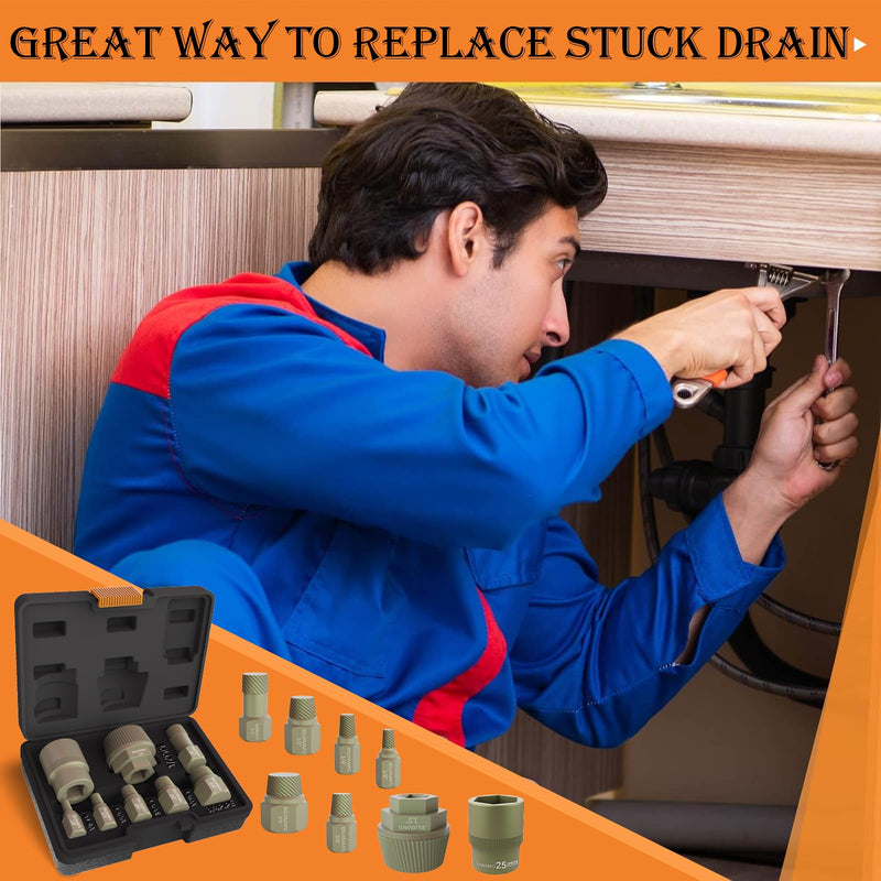 1.5" Tub Drain Extractor, 8PCS Pipe Nipple Extractor, Strong Grab Plumbing Tools, Remove The Old, Stubborn, Broken, Rusted Drain Tub Bathtub Stopper, with Solid Storage Case 8-Pieces