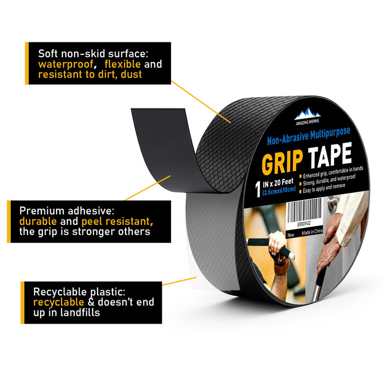 Rubber Grip Tape, 2 In x 20 Ft Non-Abrasive Grip tape for handles, Strong Adhesive Waterproof Heat Resistant Cushion grip, Comfortable in hands, perfect for handles, handlebars, or any slippery stuff 2 Inch x 20 Feet