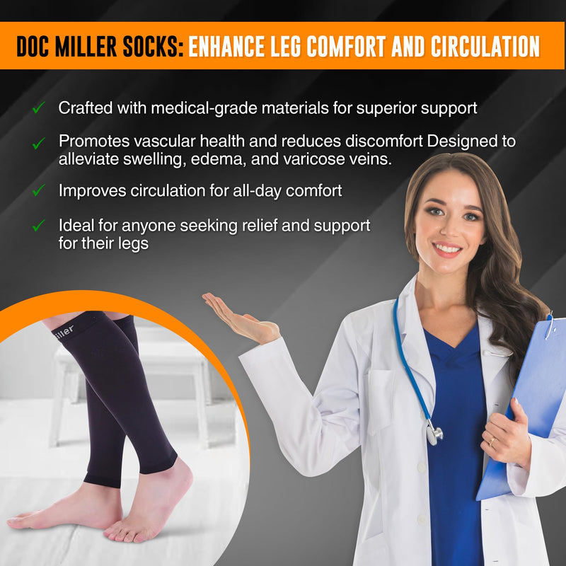 [Australia - AusPower] - Doc Miller Compression Calf Sleeve for Men & Women, Premium Medical Grade, 20-30mmHg Graduated, Shin Splints, 1 Pair Medium Black 