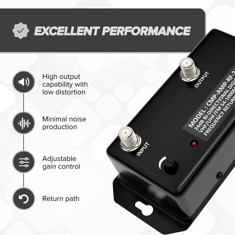 [Australia - AusPower] - THE CIMPLE CO 24db Distribution Amplifier | Digital TV Antenna Booster Signal Amplifier, Adjustable Boost/Gain, NTSC, ATSC, FM, UHF, VHF - 1000 MHz - Includes RG6 Coaxial Cable 