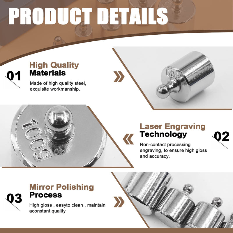 [Australia - AusPower] - Wokape 7 Pieces 5 Sizes 5g 10g 20g 50g 100g Precision Steel Scale Calibration Weight Kit Test Weights Kits with Tweezers for Jewelry Scale and Digital Scale 