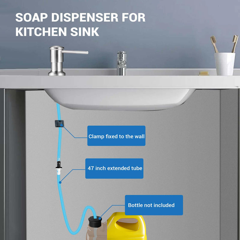 Yofidra Soap Dispenser for Kitchen Sink: Built in Sink Soap Dispenser Pump, Brushed Nickel Stainless Steel Sink Soap Dispenser with 47” Tube Kit Fit for Kitchen Bathroom in Counter 47" (Pack of 1)
