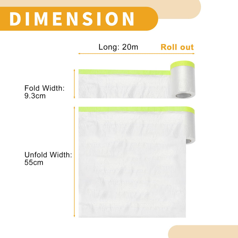 1 Pcs Universal Pre-Taped Masking Film Plastic Cover PE Film Paper White Green 55x2000cm / 65.62ftx21.65" 65.62 Ft x 21.65"