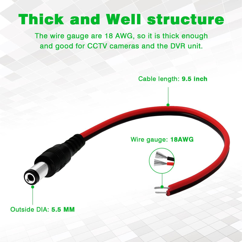 [Australia - AusPower] - DC Power Pigtails Cable, 20Pcs DC 5.5 X 2.1 mm Barrel Male DC Plug Connector Pigtail for Led Strip, Security Camera Wire CORD20PC 