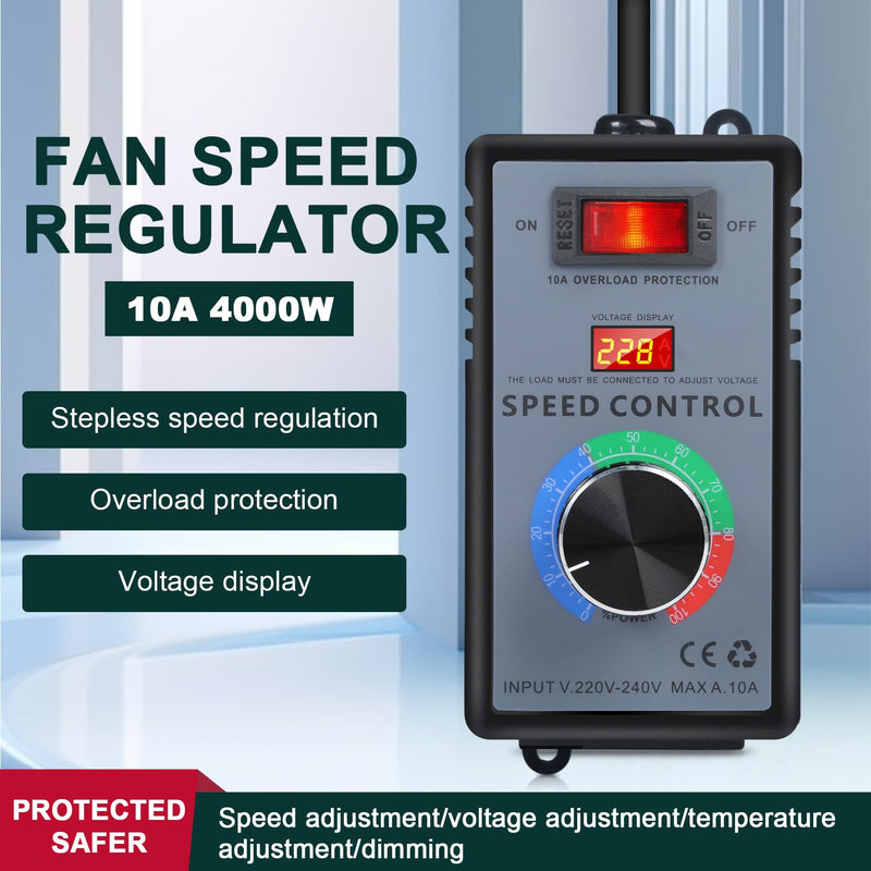 [Australia - AusPower] - SiRyder Speed Controller 230 V, 10 A Speed Controller with Overload Protection for Fan Speed Controller, Dimmer, Angle Grinder, Ban, Voltage Regulator Adjustable AC 220 V 4000 W 