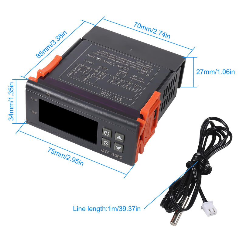 [Australia - AusPower] - STC-1000 Digital Temperature Controller AC 10A 110V-220V Digital LED Temperature Controller Heating Cooling Centigrade Thermostat 2 Relays Output with NTC Sensor Probe 1pcs 
