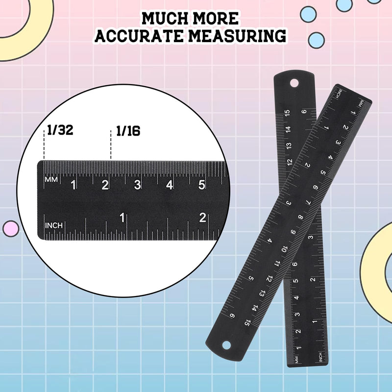3 Pieces Metal Ruler, 15 cm Aluminium Ruler, Black Straight Rulers ...