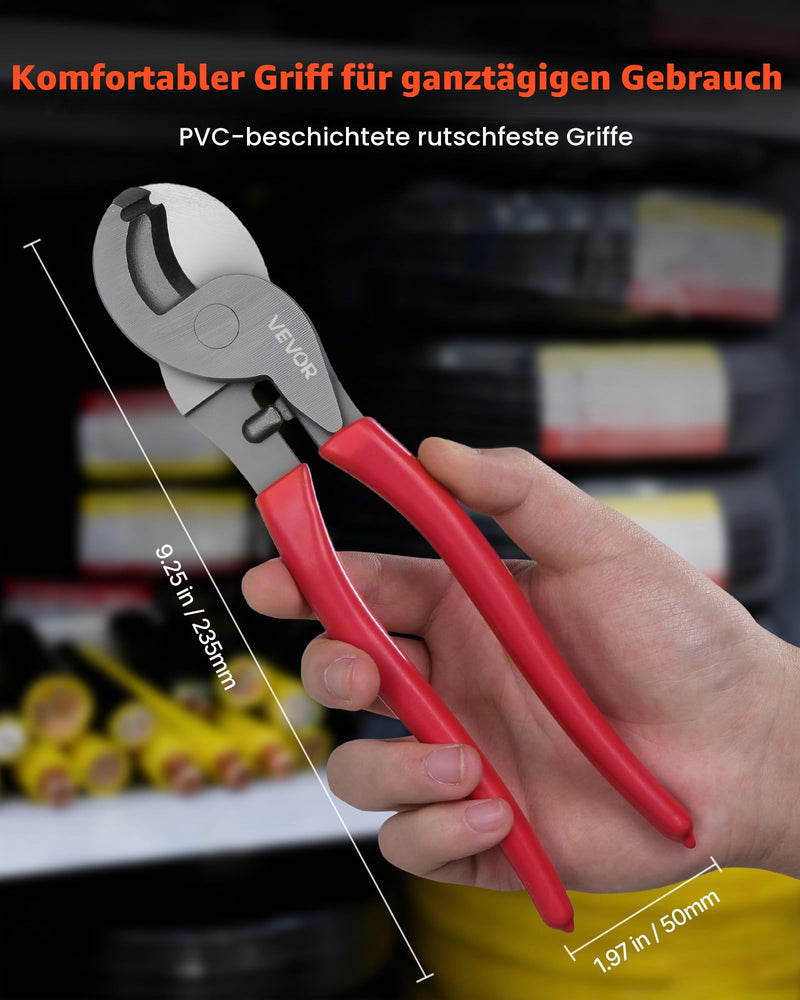 VEVOR High Performance Cable Cutter, 235mm Compact Size with Forged Blades and PVC Coated Handles, for 4/0 AWG Aluminium, 2/0 AWG Soft Copper and 100 Pair 24AWG Communication Cables TYP 4