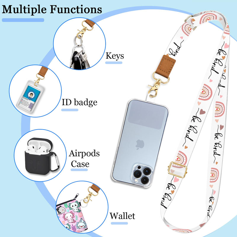[Australia - AusPower] - Phone Lanyard Wrist Strap Crossbody, Be Kind Cell Phone Lanyard for Around The Neck Wristlet Adjustable Phone Strap, Rainbow Cute Lanyard for Keys iPhone Case ID Badges Phone Accessories 0 Be Kind 