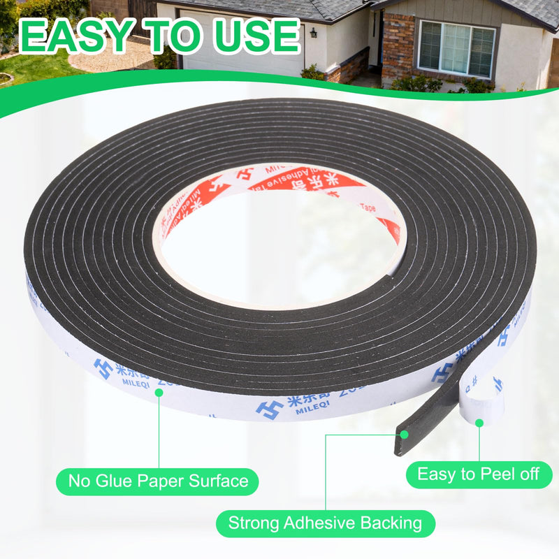 PATIKIL Sponge Rubber Foam Tape, 3/8" W x 1/8" t x 16.4ft l Self-Adhesive Foam Insulation Tape Weather Stripping for Window Door Soundproofing Weatherstrip AC Seal Strip, Black 3/8" x 1/8" x 16.4ft