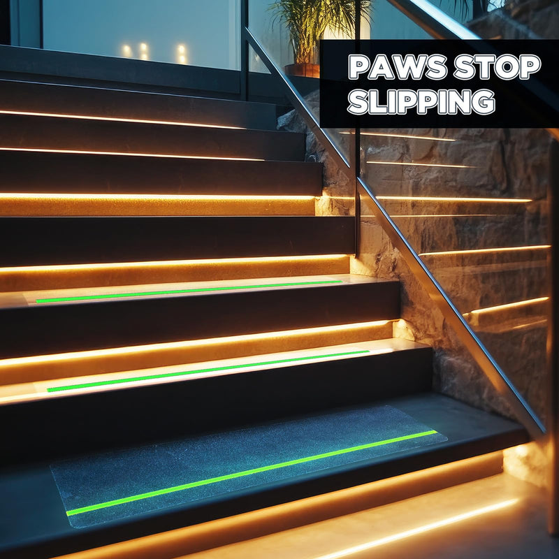 Breling 10 Pcs 8"x30" Non Slip Stair Treads with Glow in The Dark Strips Clear Anti Slip Tape Non Slips Stair Tape with Application Roller Waterproof Self Adhesive Strips for Indoor, Outdoor Steps