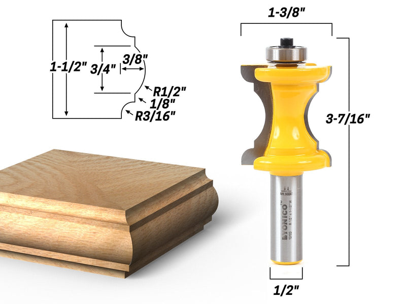 YONICO Router Bits Bullnose and Cove Furniture Molding & Trim 1-1/2-Inch 1/2-Inch Shank 13100 1-1/2" Cutting Length - 1/2" Shank