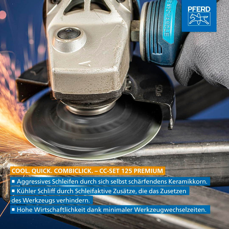 [Australia - AusPower] - PFERD COMBICLICK Fibre Disc Set, 9 Pieces, Corundum Diameter 125 mm, A36, 60, 80, 120 Including Support Plate, 42098001 - for Universal Applications with Angle Grinder Combiclick 125 Universal Fibre Disc Set 36-120 