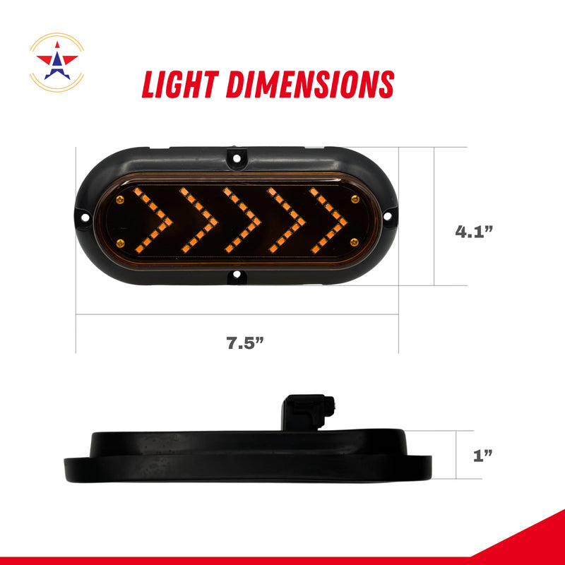 6" Oval Sequential Amber 45 LED Arrow Pointing Turn Signal Indicator Lights Truck Trailer Surface Mount Amber Lens Waterproof Sealed Marker Clearance Lights Flange Mount 12V 2 Pack IP67 3 PIN PLUG Clear Lens/Surface Mounting Bracket