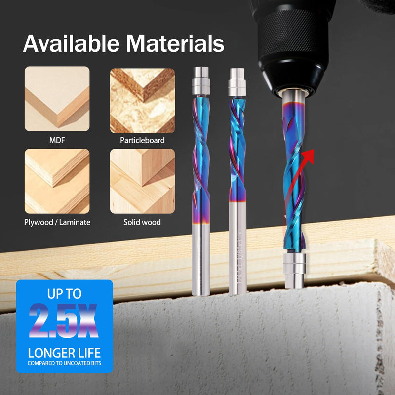 [Australia - AusPower] - 3PCS Spiral Flush Trim Router Bit Set ,1/4 Inch Shank , with Nano Coated ,for Wood Trimming,Set of 1pcs Up Down Compression Router Bit+ 1pcs Downcut Bits+1pcs Up Cut Bits 3 Up Cut +Down Cut + Compression Cut 