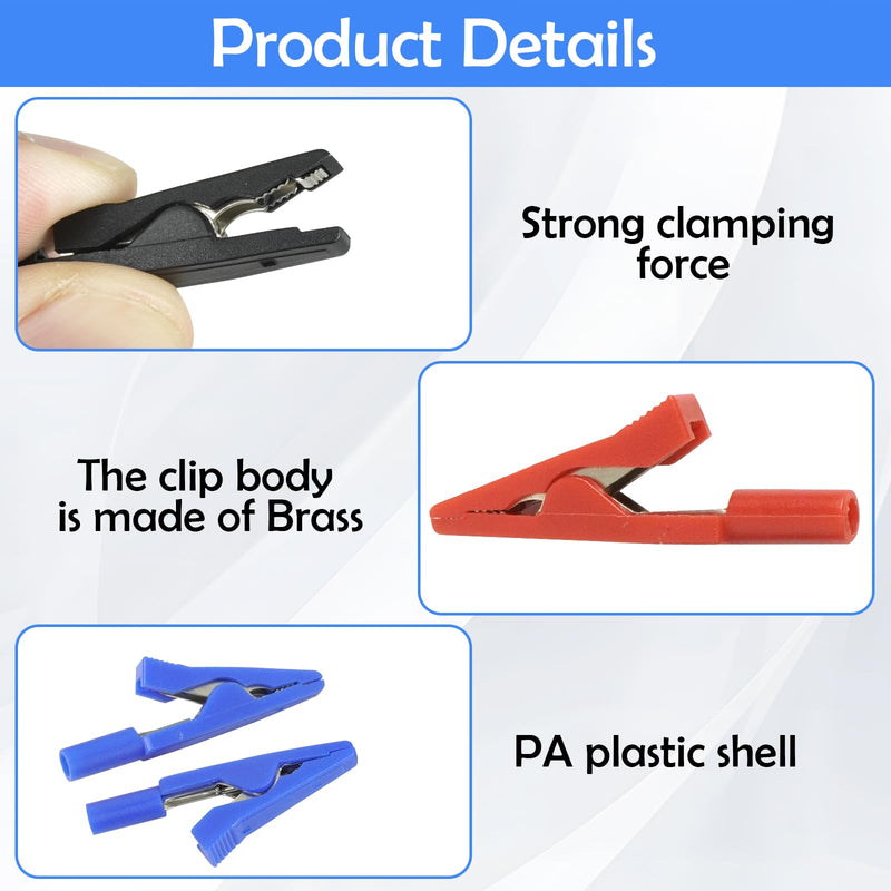 Insulated Crocodile Clips Small (2 mm) Pack of 12 | Fully insulated crocodile clips in 4 colors, safety test alligator clip, for 2 mm test probes and banana plugs