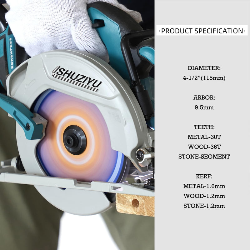 [Australia - AusPower] - 4-1/2" (115mm), Stone. Wood, Metal Cutting Circular Saw Blade 3 pcs Set, Arbor 3/8"(9.5mm), Use on all brand 9.5mm arbor Cordless Saw 3Pcs-Set 