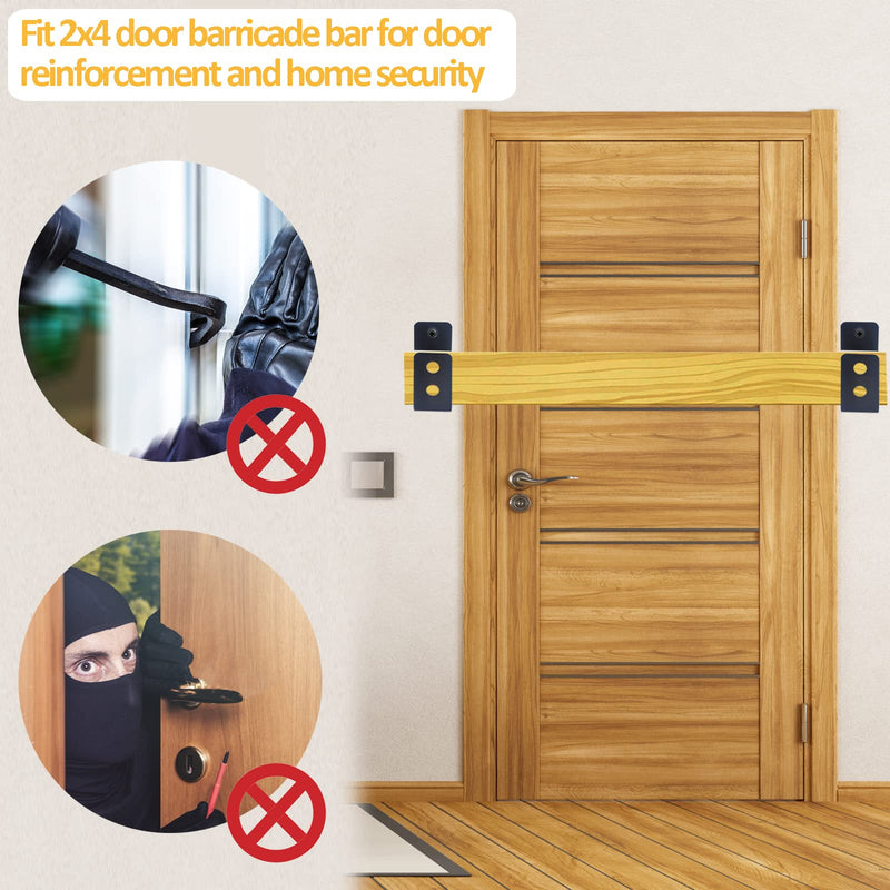 [Australia - AusPower] - Door Barricade Brackets, 2 Pack 2x4 Door Barricade Brackets Door Security Barricade Brackets Bar Security Holder for Home, Barn, Shed, Garage, Gate to Security Door Reinforcement Fits 2x4 Bars, Black 