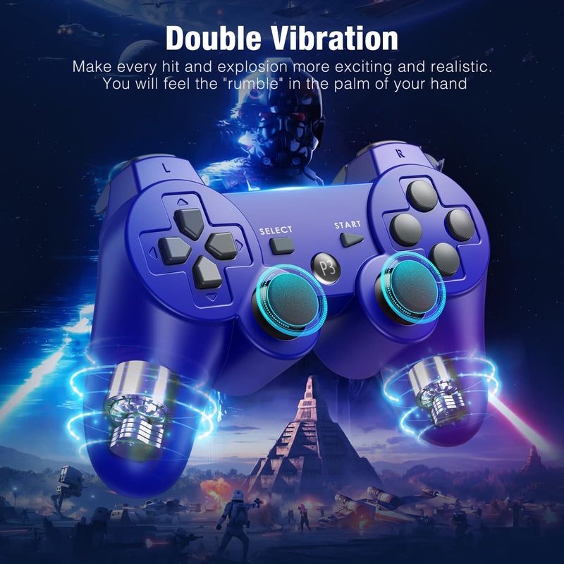 [Australia - AusPower] - Powerextra PS-3 Wireless Controller for Play-Station 3 with High Performance Upgraded Joystick Rechargeable Battery Double Shock for PS-3 (Blue) 