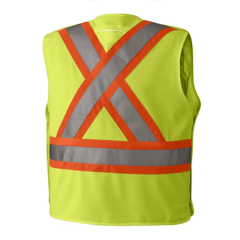 Pioneer Hi Vis Tear-Away Safety Vest for Men and Women - Reflective Tape ANSI Class 2, 4 Pockets, Adjustable Front XX-Large-3X-Large Yellow/Green