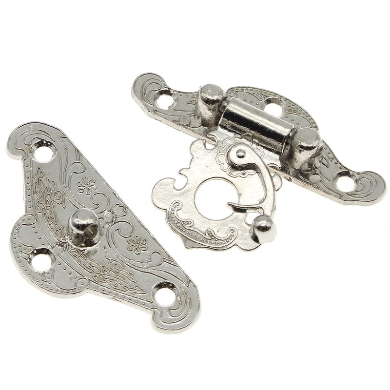 [Australia - AusPower] - 1 Pcs Antique Hasp Latch and 2 Pcs Butterfly-Shape Hinges Decorative Lock Buckle with Matching Screws[FDXGYH,Silver] Silver 