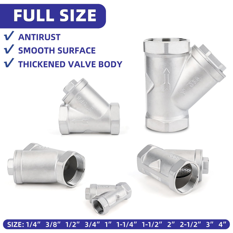 [Australia - AusPower] - Industrial Plumbing Y Strainers NPT Female 1", Heavy Duty 304 Stainless Steel Y-Strainer, Y-Shaped Filter Valve Connector with 80 Mesh Screen to Remove Excess Impurities for Water Oil Gas DN25 1"-NPT 