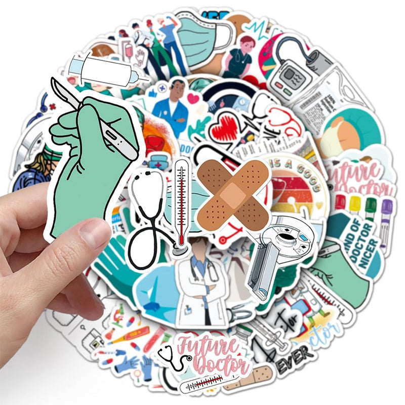 Medical Nursing Stickers |50Pcs Hospital Doctor Nurse Waterproof Vinyl | Removable Reusable Peel & Stick Decals Decoration for Water Bottles Bicycle Laptop Luggage Mobile Phone Skateboard Guitar Medical Nursing