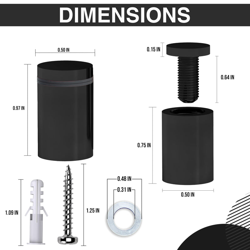 [Australia - AusPower] - 4 Pcs Stainless Steel Standoff Screws (Black) - ½” x 1” Screws for Acrylic, Wood, and Glass Signage - Sign Standoffs Wall Mount for Frames, Advertisements, and Displays Black 