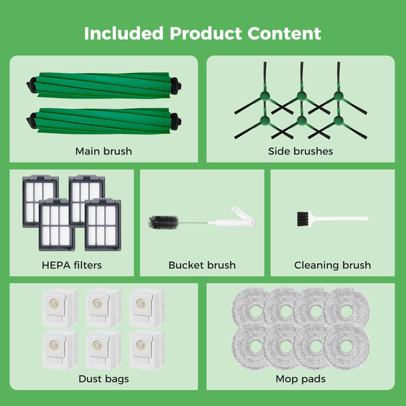 [Australia - AusPower] - Yivy 28PCS Accessories for iRobot Roomba Plus 405/505/507 Combo Robot Vacuum Cleaner, Parts Contents 2 Roller Brushes, 6 Side Brushes, 6 Dust Bags, 4 HEPA Filters, 8 Mop Pads, 1 Cleaning Brush 405/505-set28 