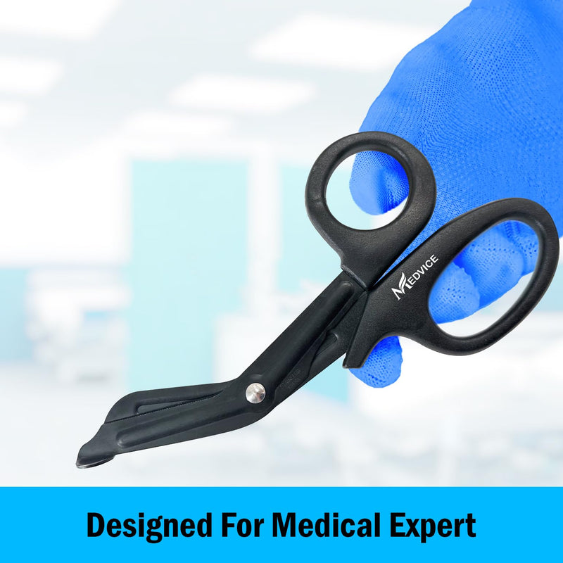 [Australia - AusPower] - MEDVICE 2 Pack Medical Scissors, EMT and Trauma Shears - 7.5 inch, Blunt Tip, Fluoride Coated, Non-Stick Blades, Autoclavable to 290 F/143 C, Rust Free (Black) Black 2-pack 