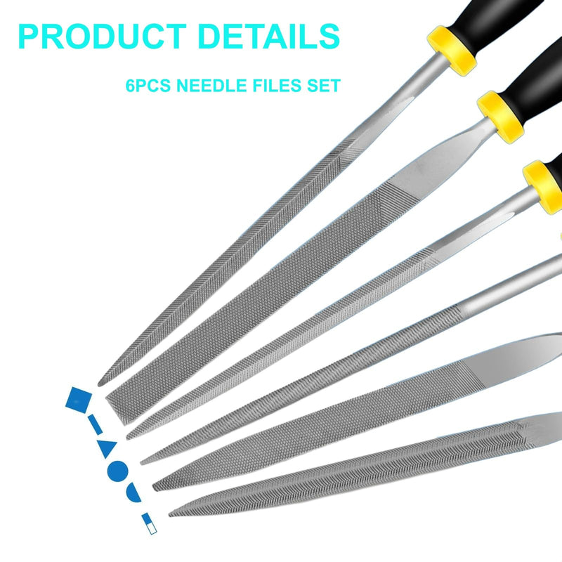 [Australia - AusPower] - 6 Piece Metal Needle File Set - 4-inch,Carbon Steel Files for Metal, Wood & Jewelry | Includes Flat, Warding, Square, Triangular, Round, and Half-Round Files 6pcs 4in 
