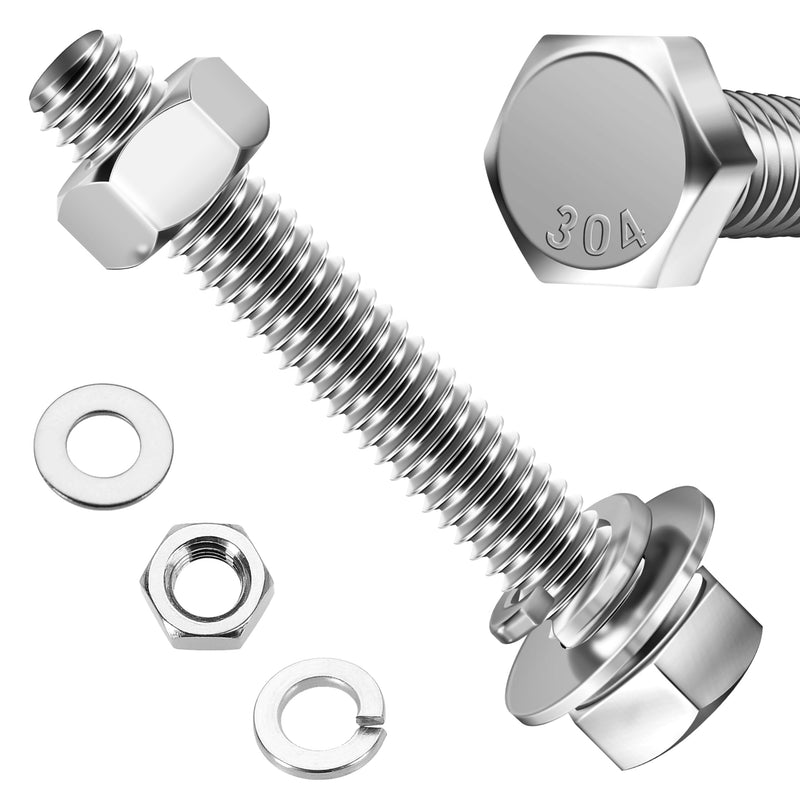 [Australia - AusPower] - (10 Sets) 5/16-18x2" Hex Head Stainless Steel Bolts and Nuts with Flat & Lock Washers, 304 Stainless Steel 18-8, Fully Threaded, 5/16 Bolt (10Sets) 5/16-18x2" 