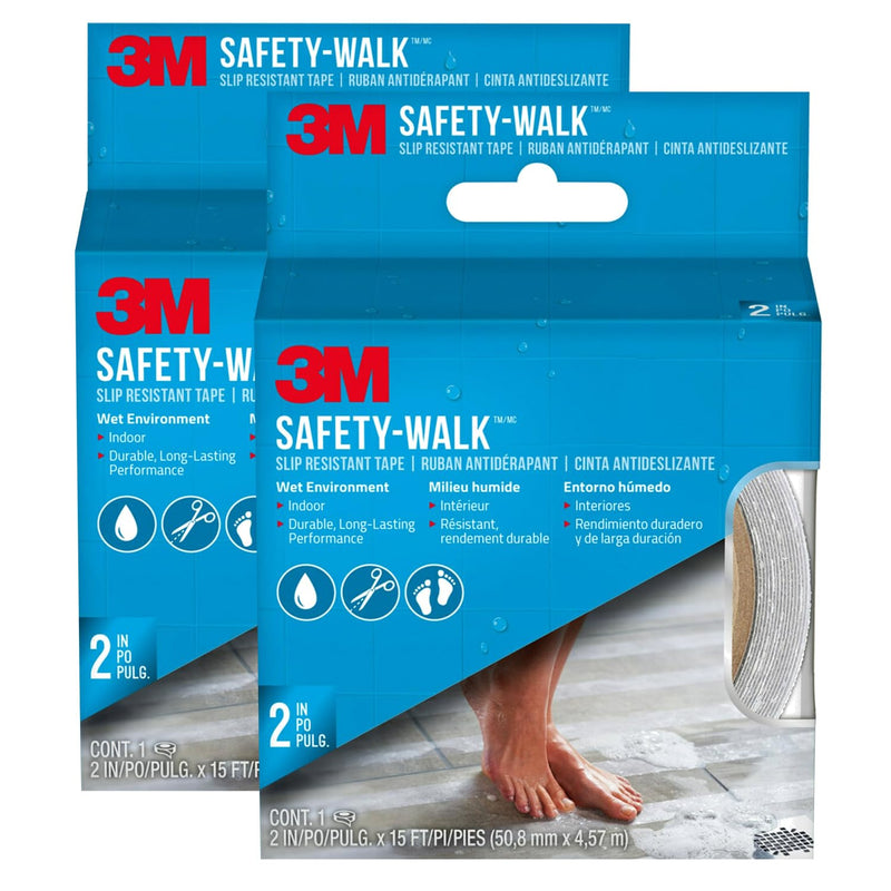 3M Safety-Walk 2 in x 15 ft Clear Anti-Slip Tape, Self-Adhesive, Long-Lasting Grip for Wet Areas, Clear, 2 Inch (Pack of 2) 2 Inch (Pack of 2)