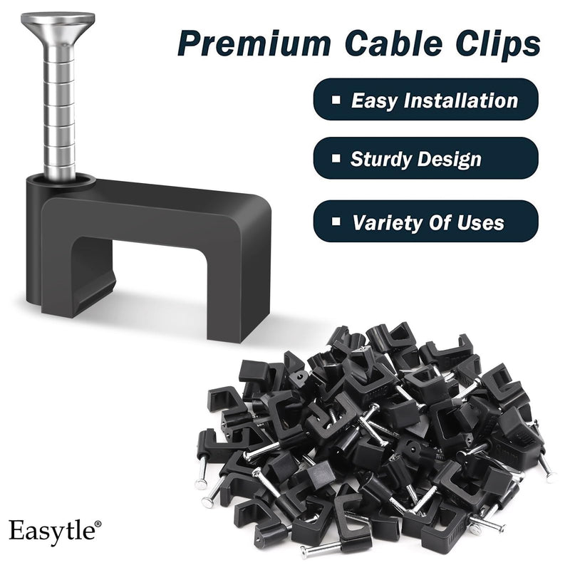 [Australia - AusPower] - Black Cable Clips Nail in Cable Clip 100 Pcs 8mm Flat Black Ethernet Cable Wall Clips Cable Tacks Coax Clips Speaker Wire Clips Cable Nails for Cords Cat5/Cat5e/Cat6/Cat7 RJ45 Cord Clips 
