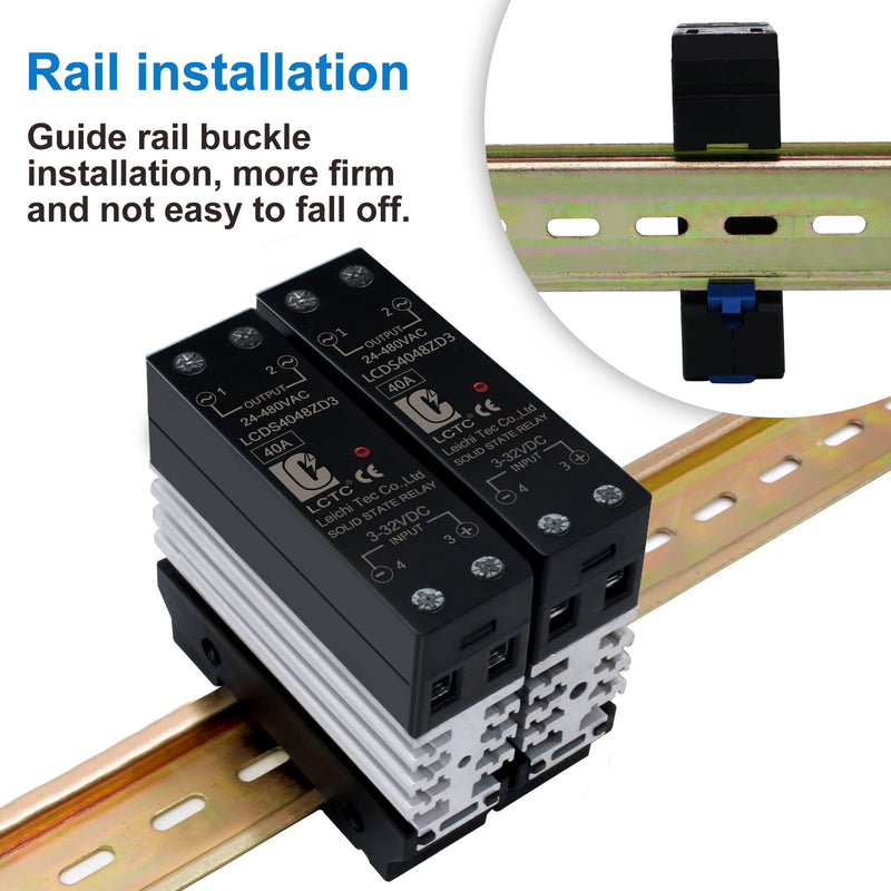 Din Rail Solid State Relay with Heat Sink - DC to AC (3-32V DC Input, 24-480V AC Output), 40A SSR