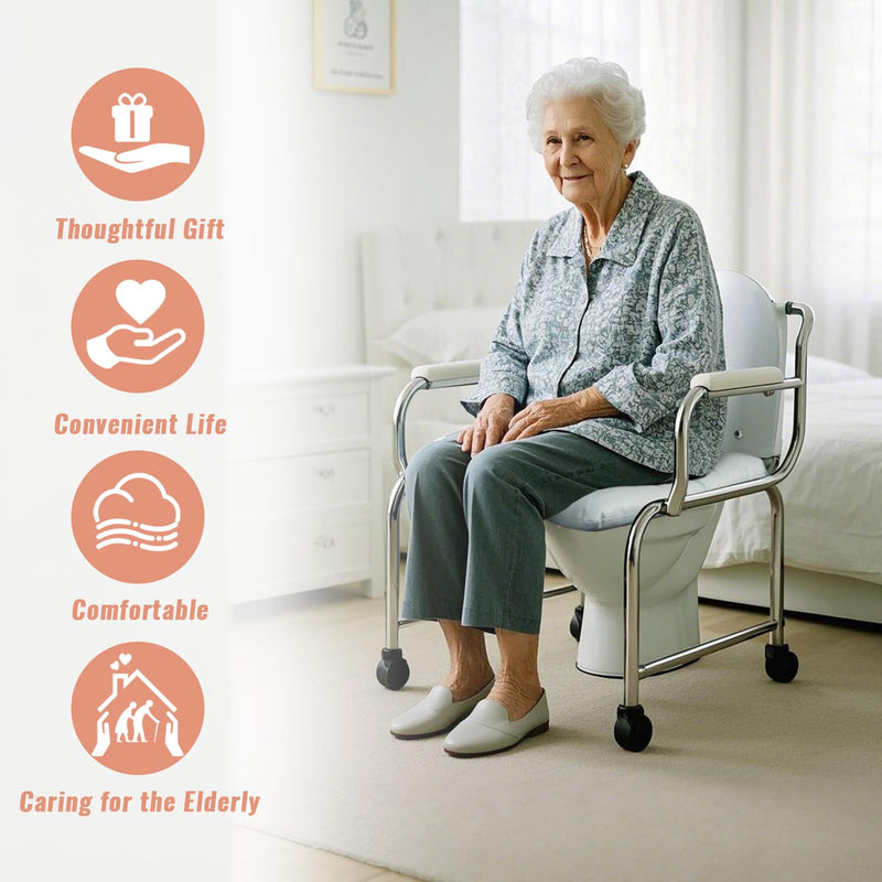 Bedside Commode Cushion, Seniors Portable Seat Cushion for Toilet/Shower/Bedside, Universal Fit Commode Padded Seat for Elderly, Seats Pad Cover Toilet Seats 17x17 with Fixing Straps (Blue) Blue