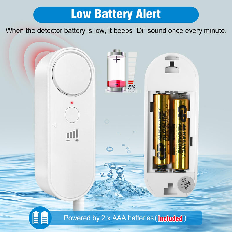 [Australia - AusPower] - Daytech 3in1 Water Alarm for Basements with 6.5ft Detection Cable, Water Sensor for Bathroom, Water Leak Detectors for Home/RV/Kitchen,Sump Pump Alarm for Water Heater/Washing Machine/Sink (2 Pack) White A 2 Pack 