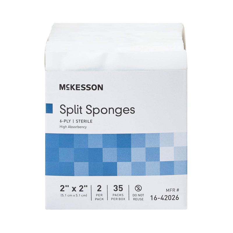 [Australia - AusPower] - McKesson Split Sponges, 6-Ply Sterile, I.V. and Tracheostomy Dressings, Polyester/Rayon Blend, 2 in x 2 in, 2 per Pack, 1 Pack 2 X 2 Inch ( 70 ct) 