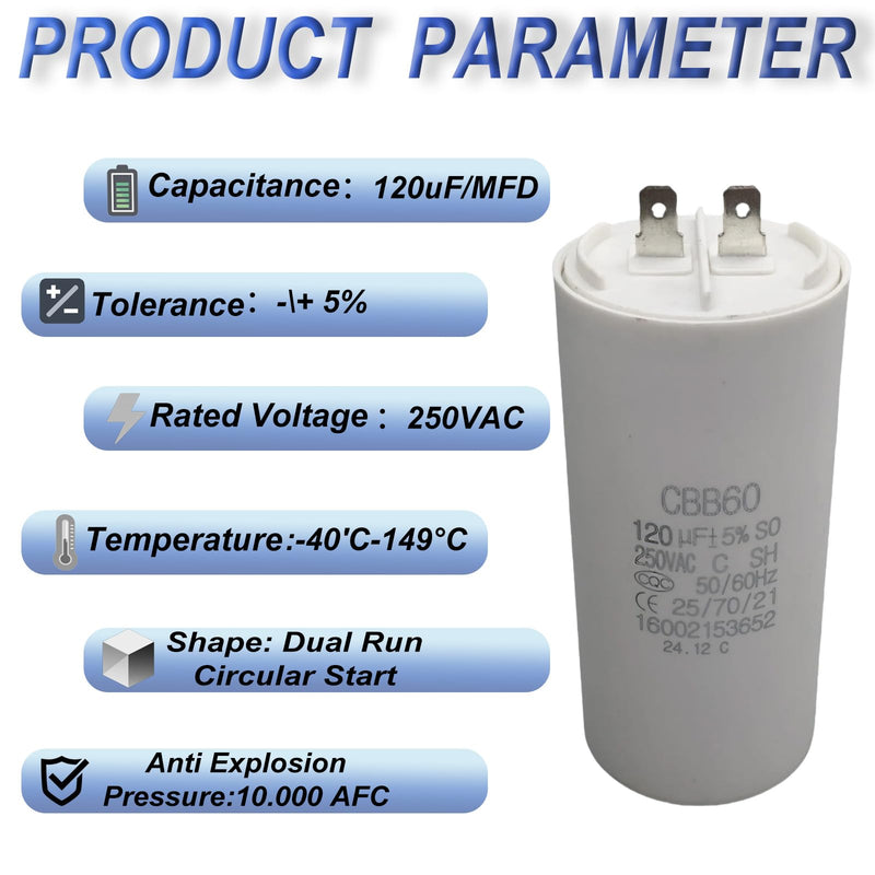 [Australia - AusPower] - 120uF 120MFD 250VAC CBB60 Motor Running Capacitor Compatible with Ryobi Electric Pressure Washer Ry142300 120MFD 120 uF MFD 250V AC 250 VAC. 