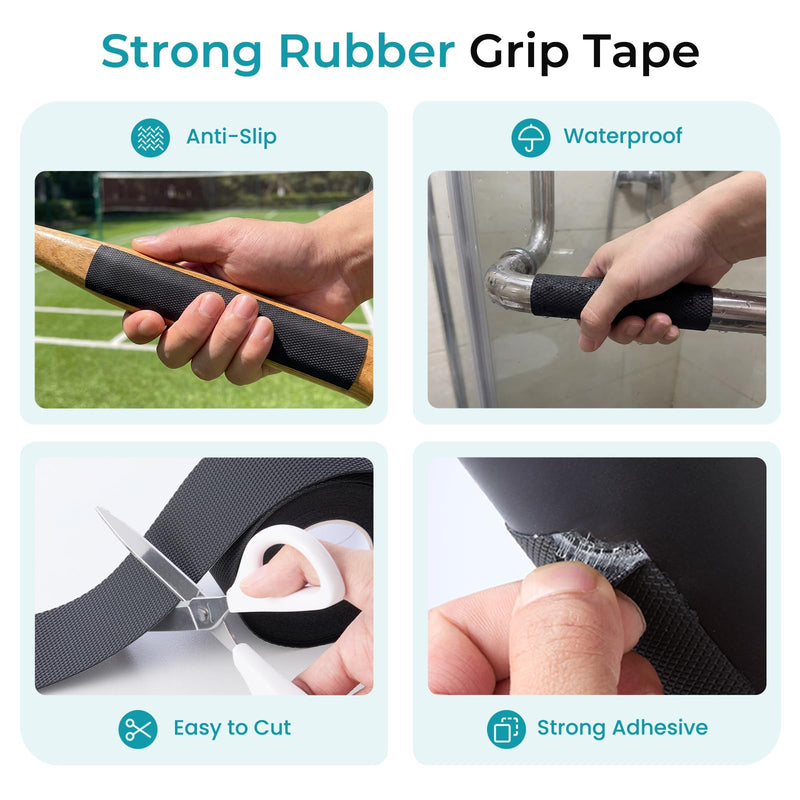 Rubber Grip Tape, Non-Abrasive Anti Slip Tape with Strong Adhesive, Waterproof Flexible Grip for Handles, Tools and Equipment, Easy to Cut, (4 in x 16.4 ft, Black) 4 in × 16.4 ft